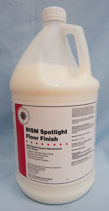 clear jug, white liquid, white label, red stripe - BISM Spotlight Floor Finish